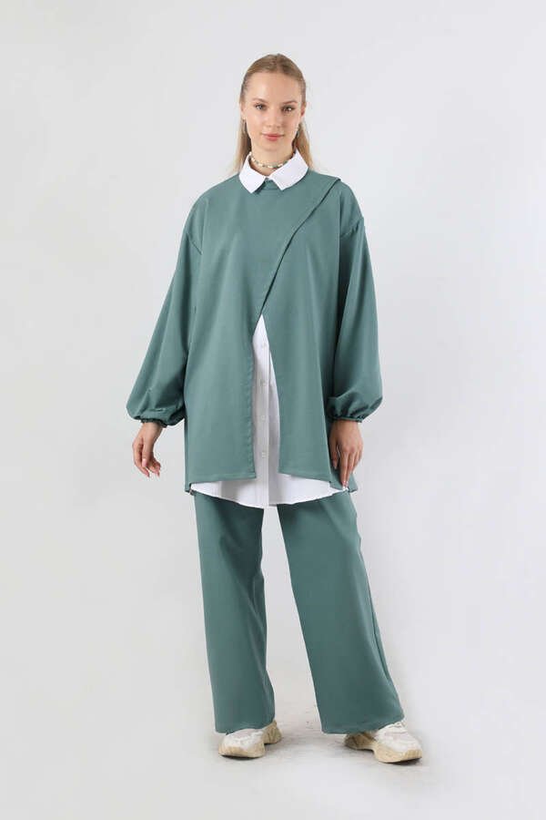 Zulays - Asimetrik Gömlekli Tunik Takım Mint
