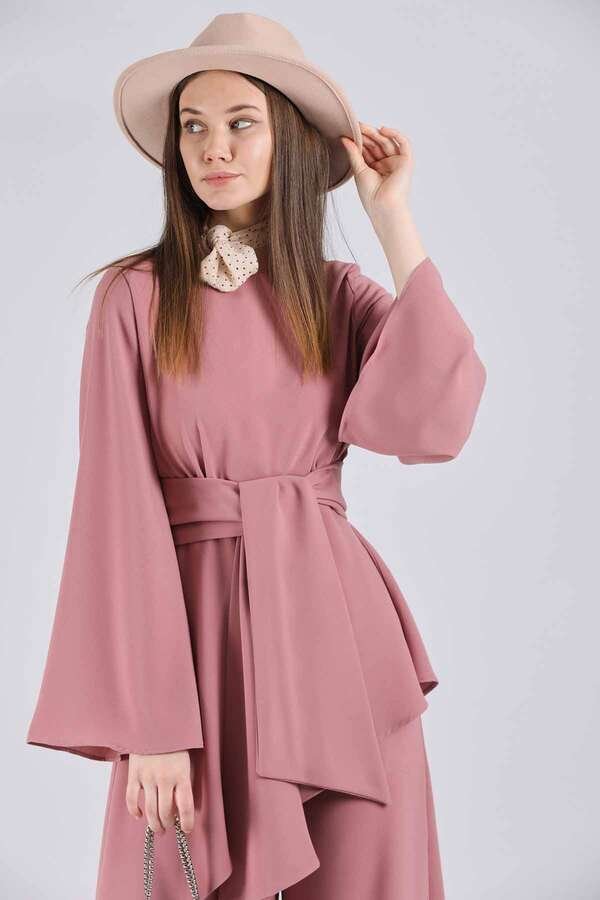 Asymmetric Belted Tunic Suit Dried Rose
