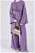 Asymmetric Belted Tunic Suit Purple - Thumbnail