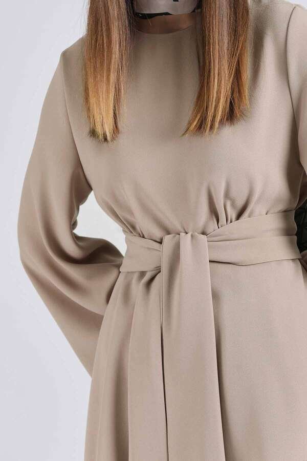 Asymmetric Belted Tunic Suit Stone