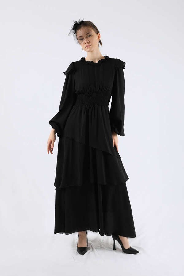 Asymmetrical Chiffon Dress Black