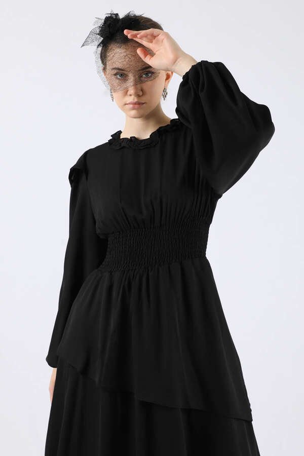 Asymmetrical Chiffon Dress Black