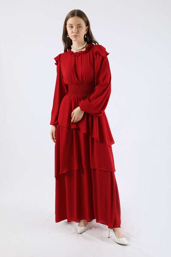 Asymmetrical Chiffon Dress Red