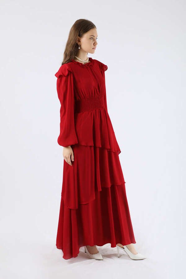 Asymmetrical Chiffon Dress Red