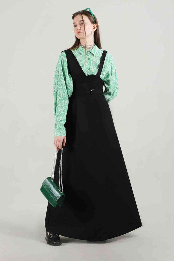 Asymmetrical Strap Salopet Dress Black