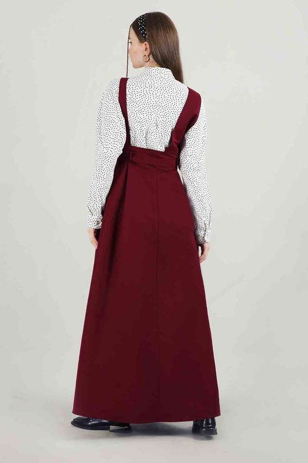 Asymmetrical Strap Salopet Dress Claret Red