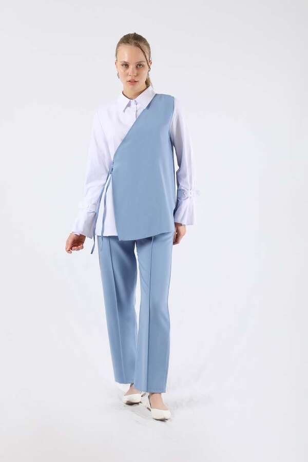 Zulays - Asymmetrical Shirt Suit Baby Blue