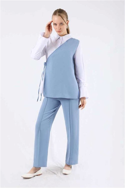 Asymmetrical Shirt Suit Baby Blue