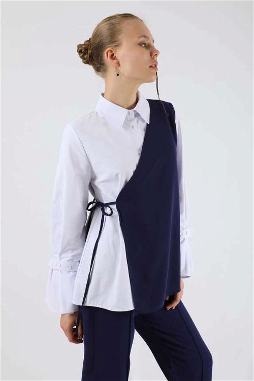 Asymmetrical Shirt Suit Navy Blue