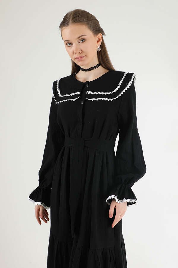Baby Collar Belted Dress Black