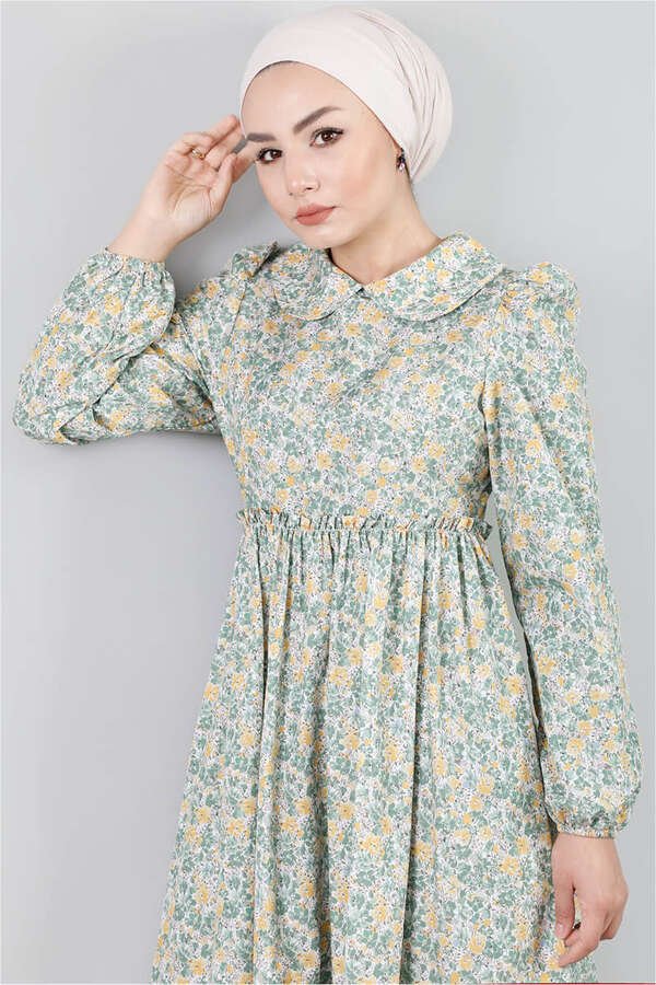 Baby Collar Floral Dress Green