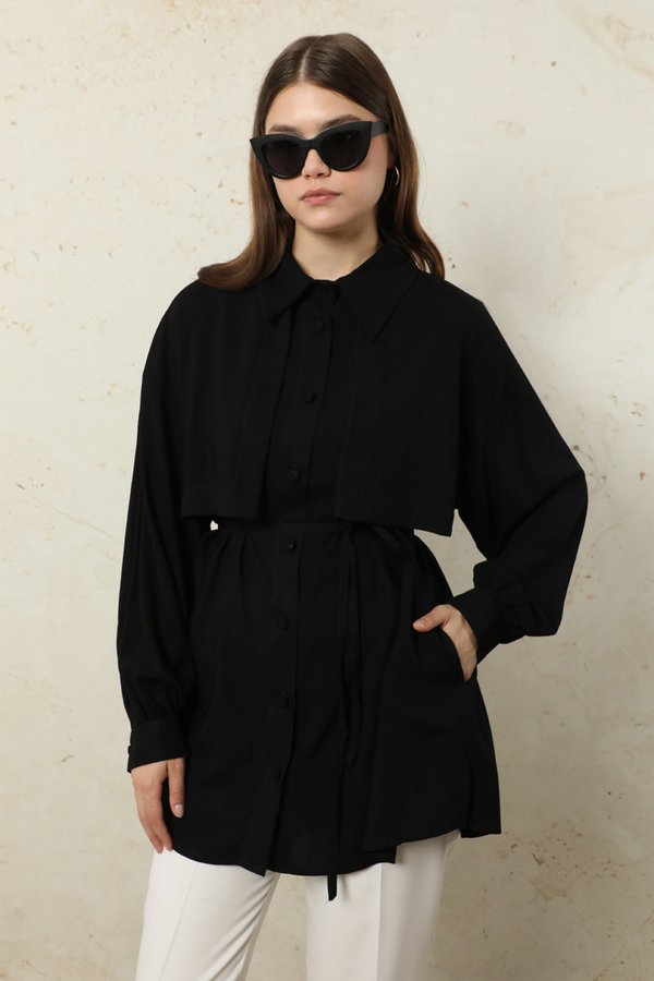 Zulays - Bağlamalı Tunik Gömlek Siyah