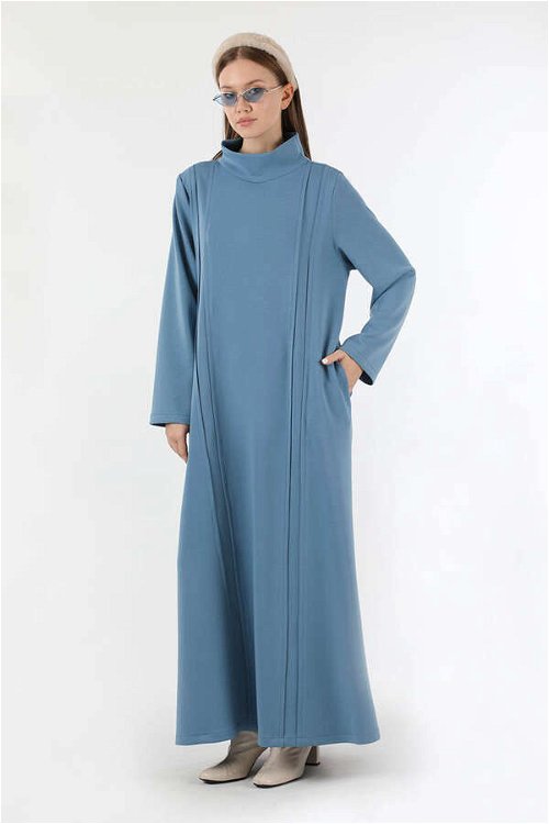 Zulays - Balıkçı Yaka Nervür Detaylı Elbise Mavi