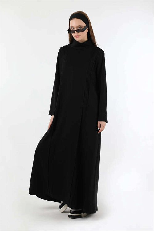 Zulays - Balıkçı Yaka Nervür Detaylı Elbise Siyah