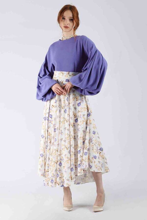 Zulays - Balloon Sleeve Skirt Suit Lilac