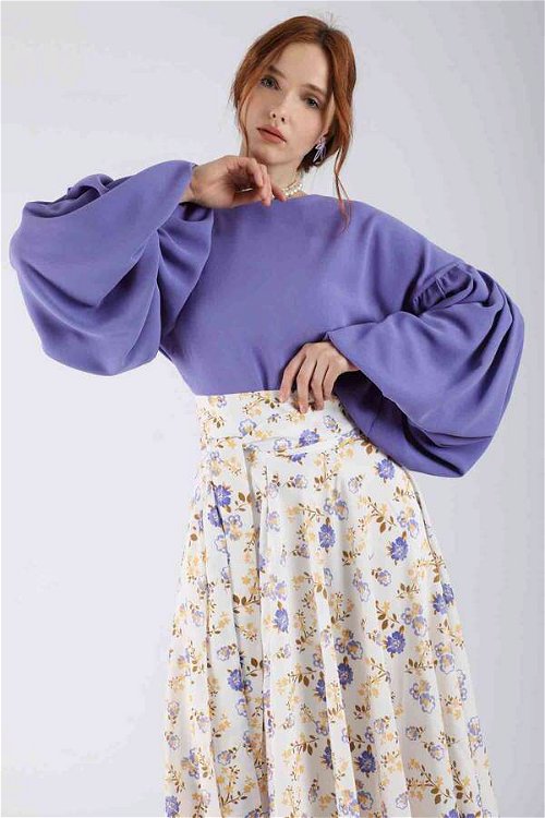 Balloon Sleeve Skirt Suit Lilac