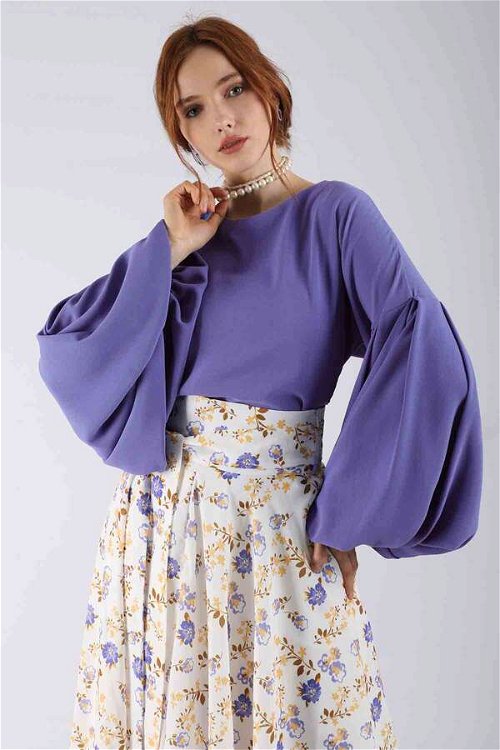 Balloon Sleeve Skirt Suit Lilac