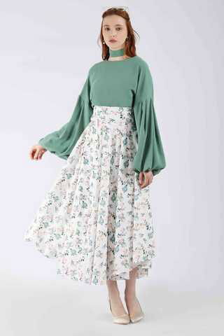 Zulays - Balloon Sleeve Skirt Suit Mint