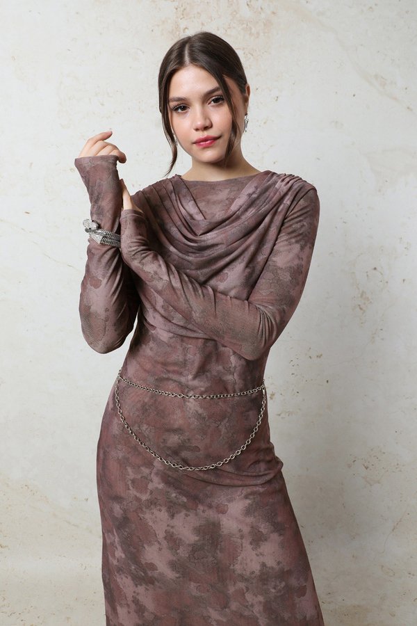 Batik Desen Tül Elbise Bordo
