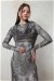 Batik Desen Tül Elbise Füme - Thumbnail