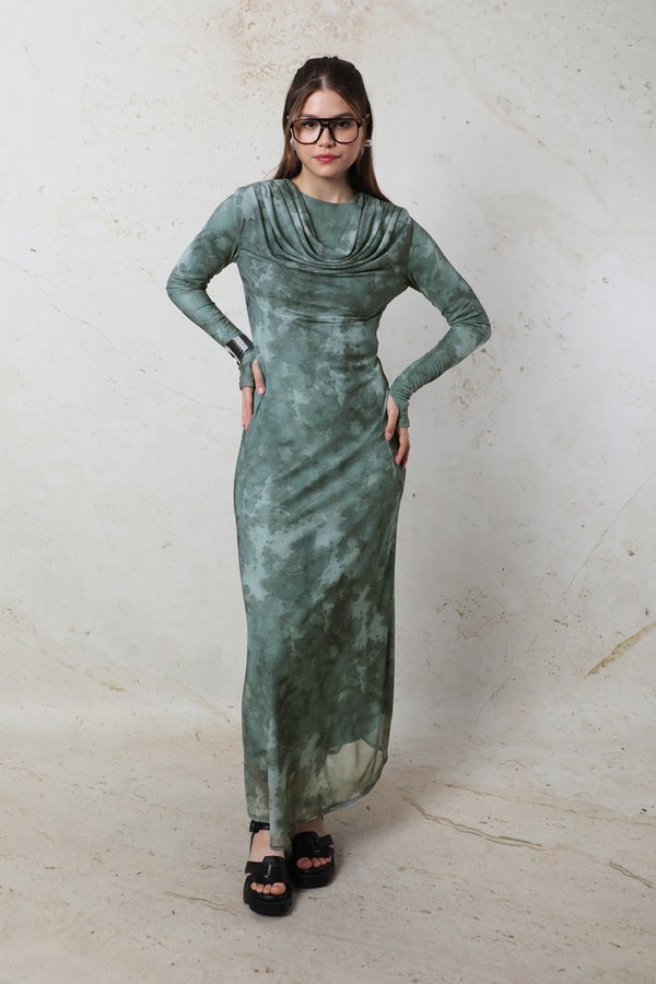 Batik Desen Tül Elbise Mint