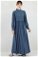Zulays - Beli Fırfırlı Düğmeli Elbise Çelik Mavisi