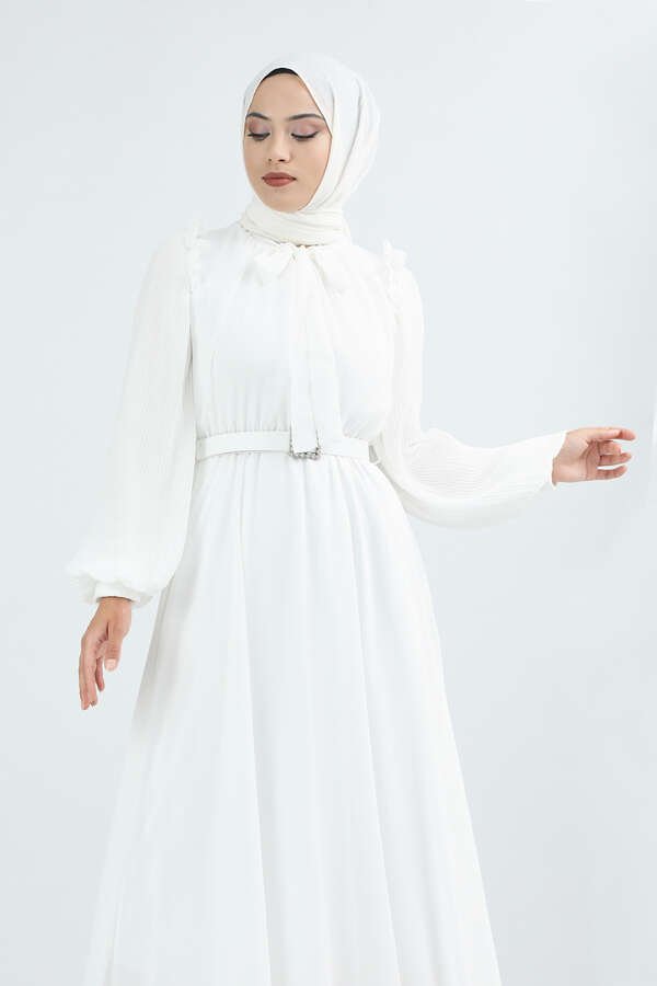 Belted Stone Dress White