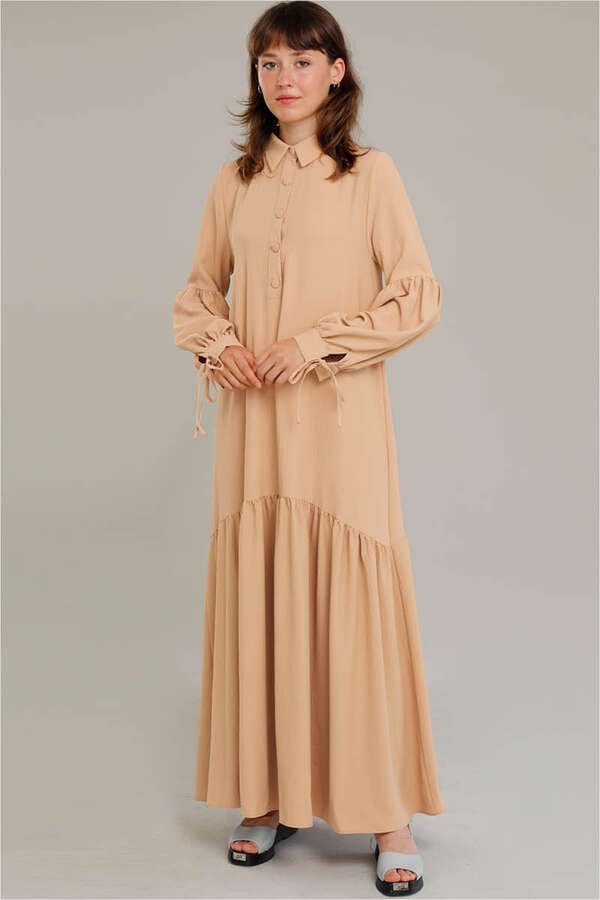 Belted Sleeve Detailed Dress Camel