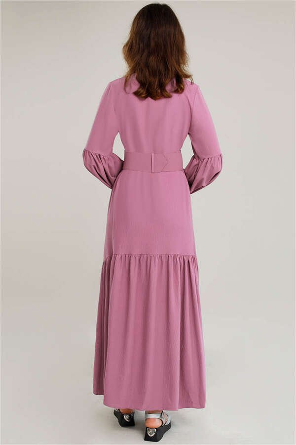Belted Sleeve Detailed Dress Dried Rose