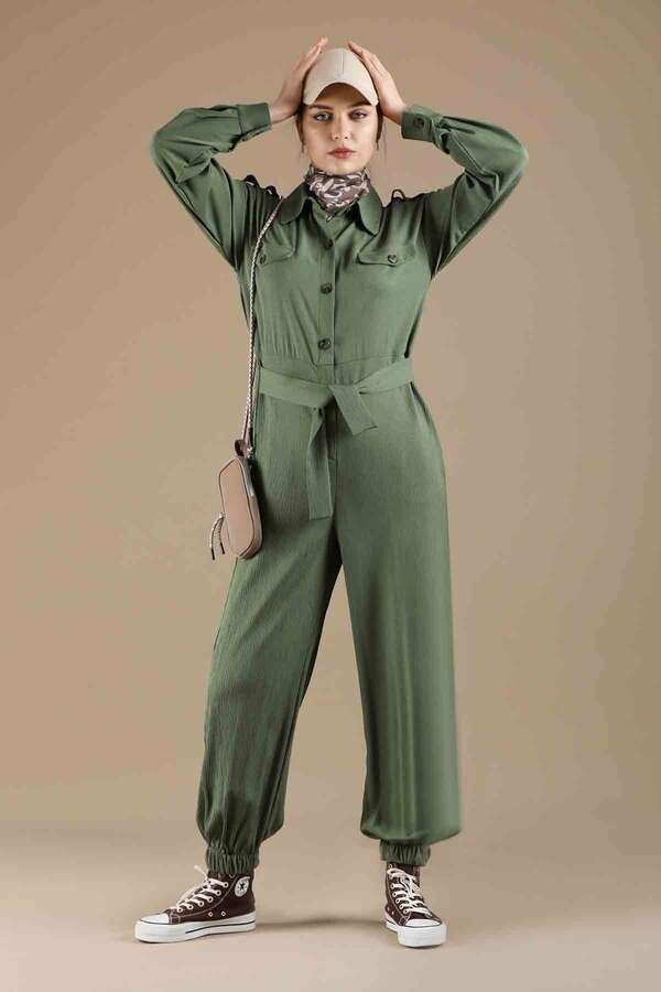 Zulays - Belted Sports Overalls Green