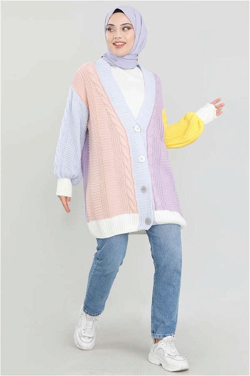 Block Color Knitted Cardigan Baby Blue