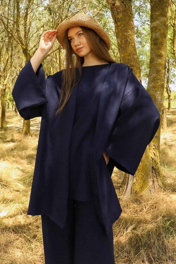 Zulays - Bol Kimono Takım Lacivert