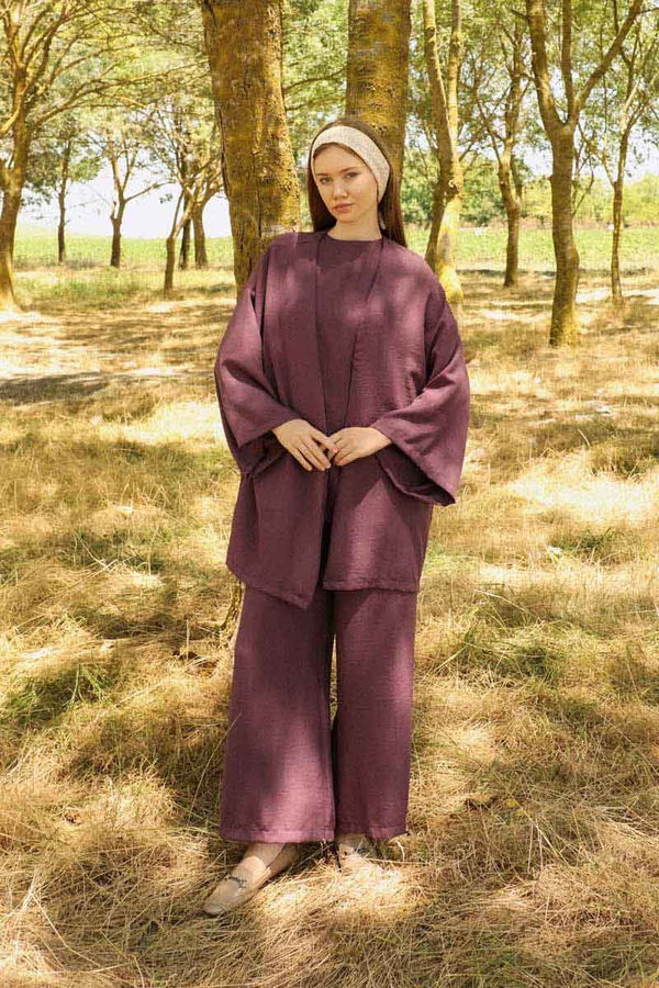 Zulays - Bol Kimono Takım Mürdüm