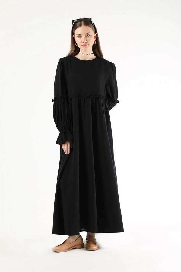 Zulays - Büzgü Detay Elbise Siyah