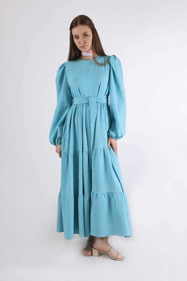 Zulays - Büzgü Detaylı Elbise Bebe Mavisi
