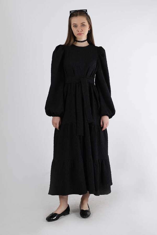 Zulays - Büzgü Detaylı Elbise Siyah