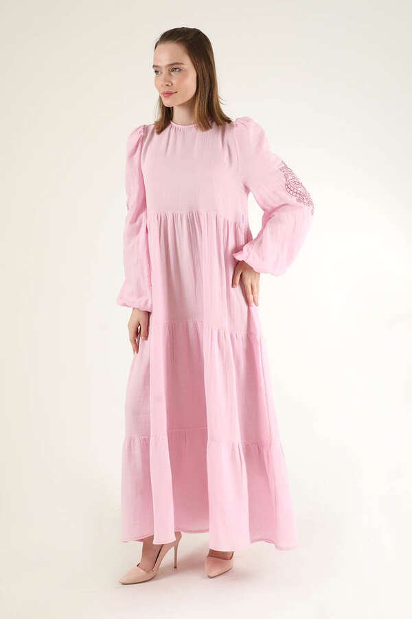 Zulays - Büzgü Detaylı Kuşaklı Elbise Pembe