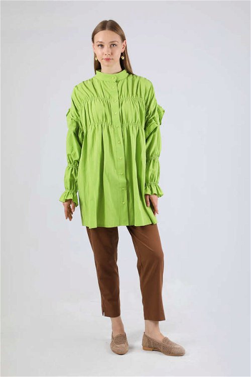 Zulays - Büzgülü Gömlek Fıstık Yeşili