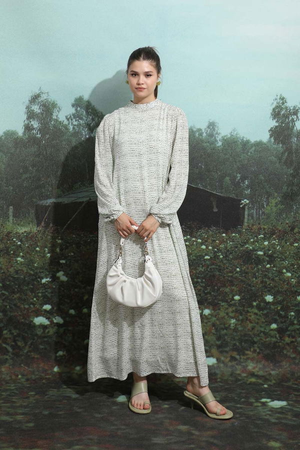 Zulays - Çakıl Taşı Desen Elbise Haki