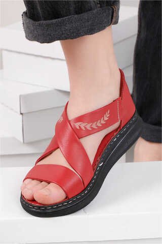 Çapraz Bağlama Sandalet Kırmızı - Thumbnail