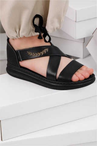 Çapraz Bağlama Sandalet Siyah - Thumbnail