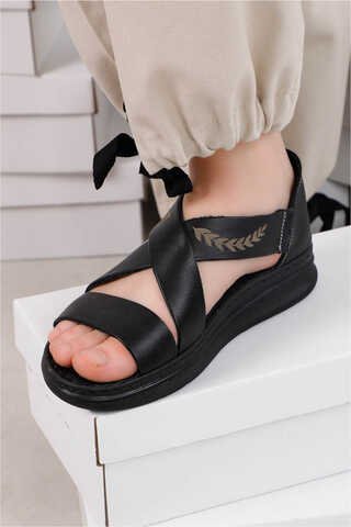 Çapraz Bağlama Sandalet Siyah - Thumbnail