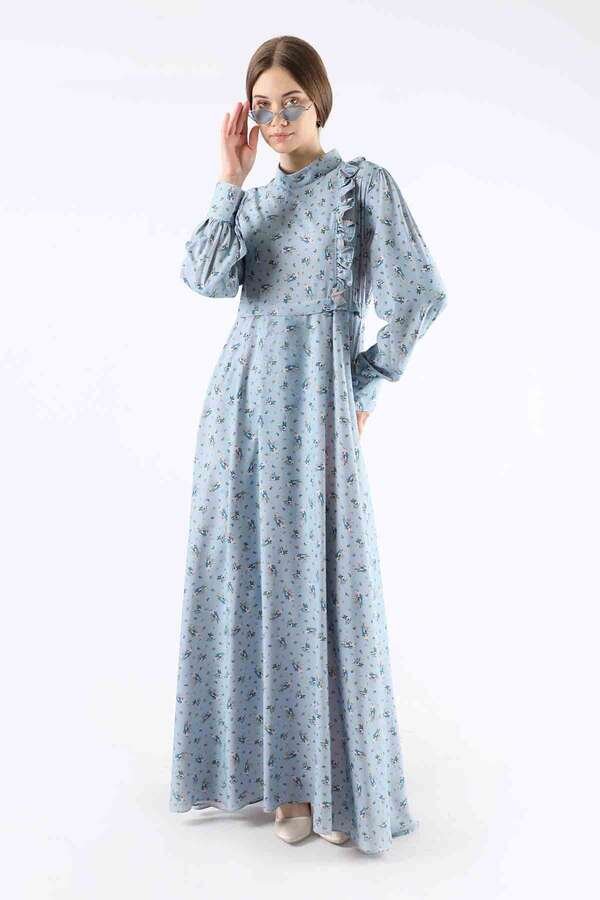 Zulays - Çiçekli Fırfırlı Elbise Bebe Mavisi