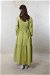 Çizgili Büzgü Elbise Yağ Yeşili - Thumbnail