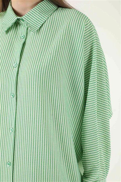 Çizgili Uzun Tunik Gömlek Yeşil