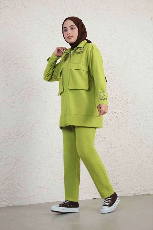 Buckled Collar Double Suit oil green