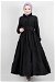 Frilly Collar Waist Belt Dress Black - Thumbnail