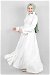 Frilly Collar Waist Belt Dress White - Thumbnail