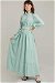 Frilly Collar Waist Belt Dress Water Green - Thumbnail