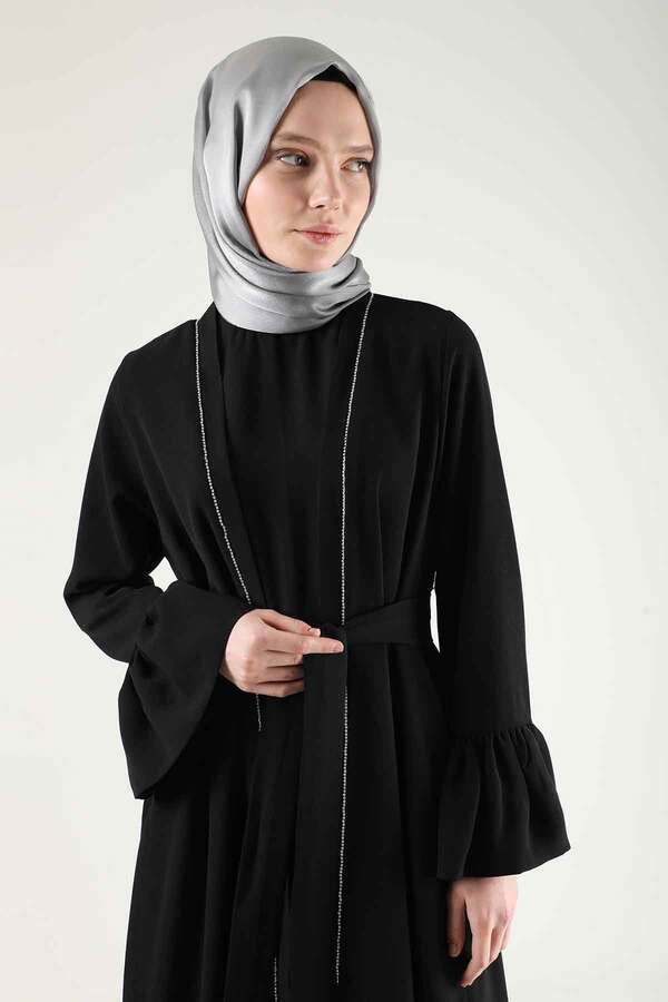 Cuff Flywheel Stone Abaya Suit Black